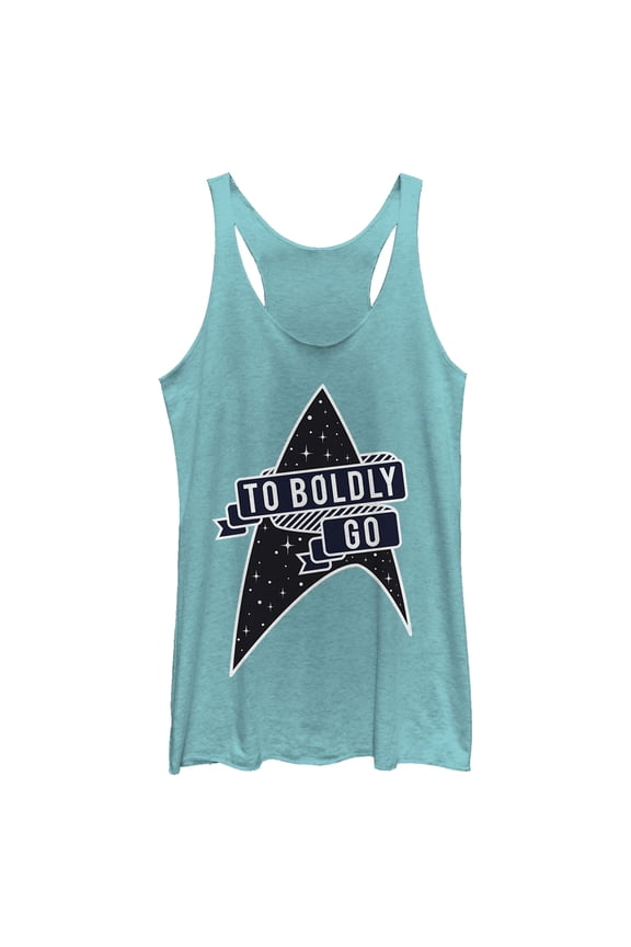 Women's Star Trek To Boldly Go Starfleet Racerback Tank Top Tahiti Blue Medium