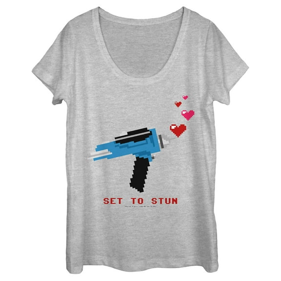 Women's Star Trek Valentine's Pixel Set Phasers to Stun Scoop Neck Athletic Heather 2X Large