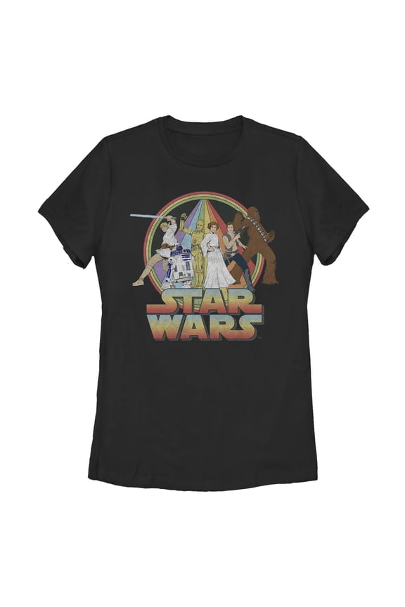Women's Star Wars: A New Hope Distressed Rainbow Cast Graphic T-Shirt