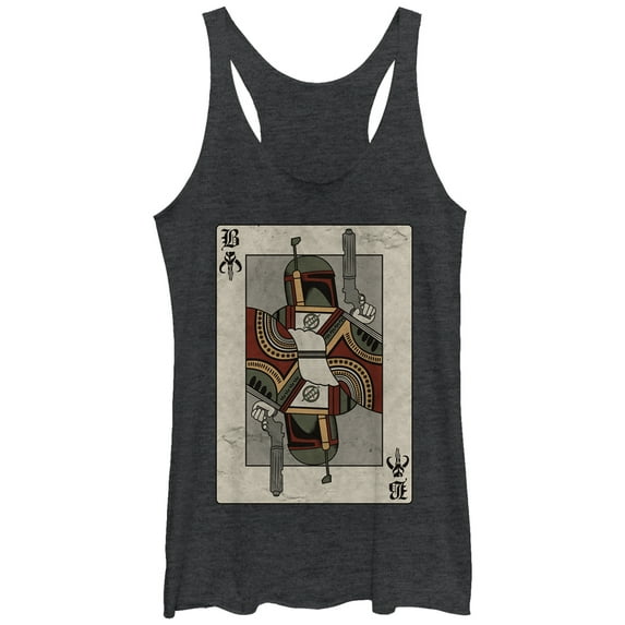 Women's Star Wars Boba Fett Playing Card Racerback Tank Top Black Heather Medium