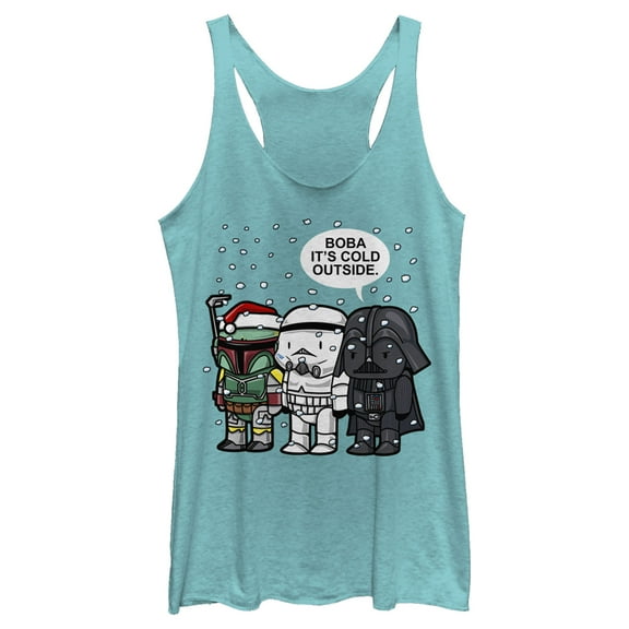 Women's Star Wars Christmas Boba It's Cold Outside  Racerback Tank Top Tahiti Blue 2X Large