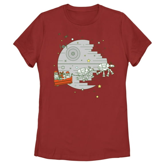 Women's Star Wars Christmas Death Star Scene  Graphic Tee Red Small