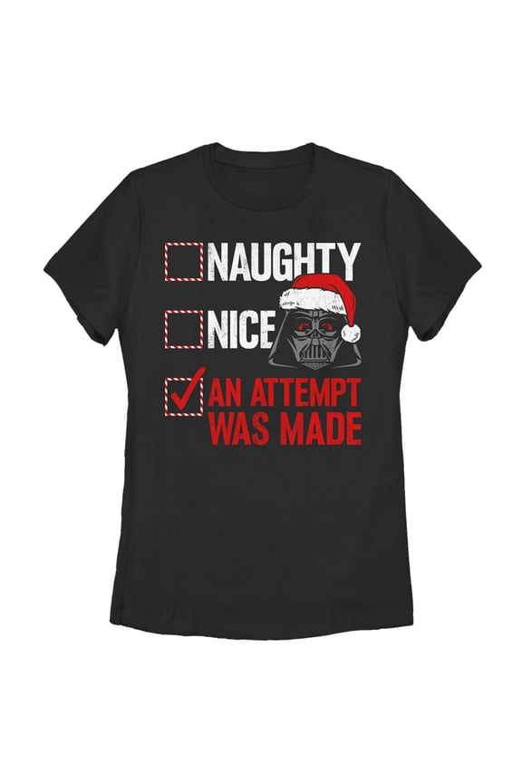 Women's Star Wars Christmas Vader Attempt Made Graphic Tee Black Medium