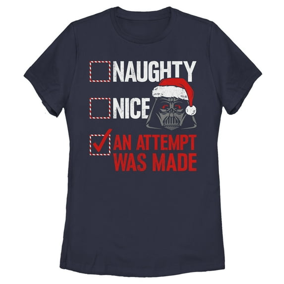 Women's Star Wars Christmas Vader Attempt Made Graphic Tee Navy Blue Medium