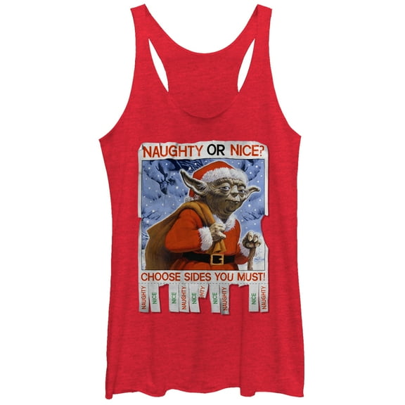 Women's Star Wars Christmas Yoda Naughty or Nice  Racerback Tank Top Red Heather 2X Large