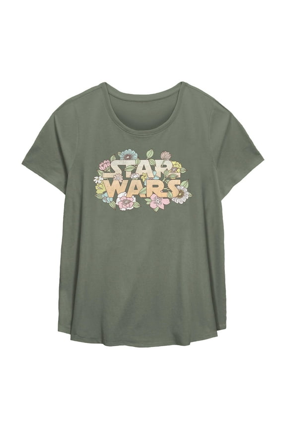 Women's Star Wars Classic Flowers Logo  Graphic T-Shirt
