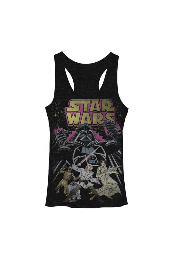 Women's Star Wars Comic Cover Racerback Tank Top Black Heather Large