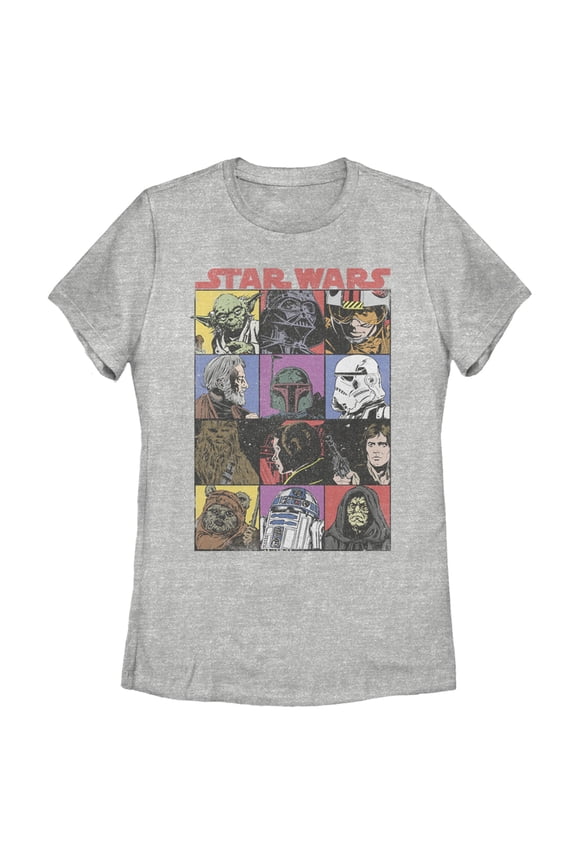 Women's Star Wars Comic Strip Cartoon Group Graphic Tee Athletic Heather X Large