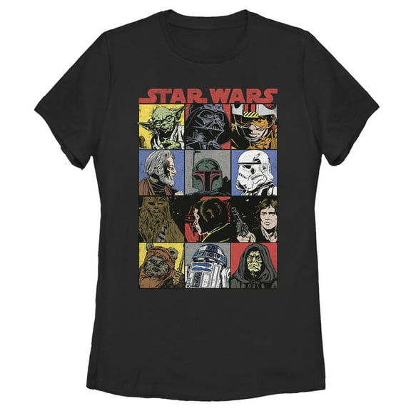 Women's Star Wars Comic Strip Cartoon Group  Graphic Tee Black X Large