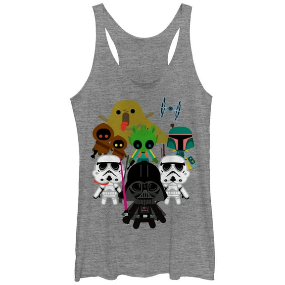 Women's Star Wars Cute Cartoon Dark Side Villains  Racerback Tank Top Gray Heather 2X Large