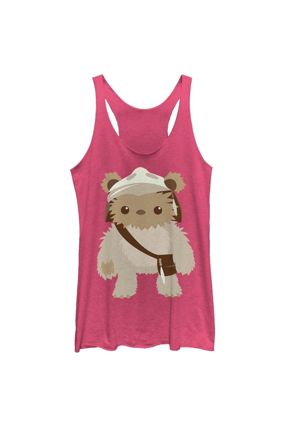 Women's Star Wars Cute Cartoon Ewok Racerback Tank Top Pink Heather Small