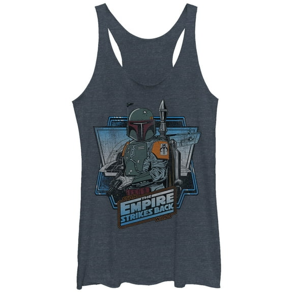 Women's Star Wars Empire Strikes Back Boba Fett Racerback Tank Top Navy Blue Heather Small