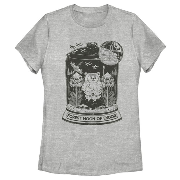 Women's Star Wars Ewok Endor Terrarium Snow Globe  Graphic Tee Athletic Heather Large