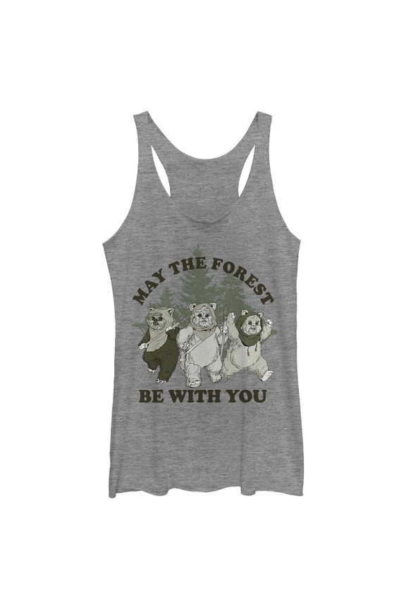 Women's Star Wars Ewok May The Forest Racerback Tank Top Gray Heather 2X Large