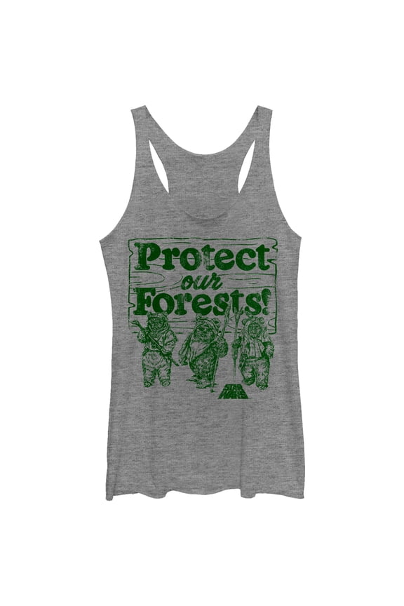 Women's Star Wars Ewok Protect Our Forests Racerback Tank Top Gray Heather Small