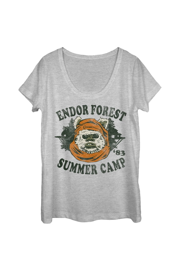 Women's Star Wars Ewok Summer Camp Scoop Neck Athletic Heather Large