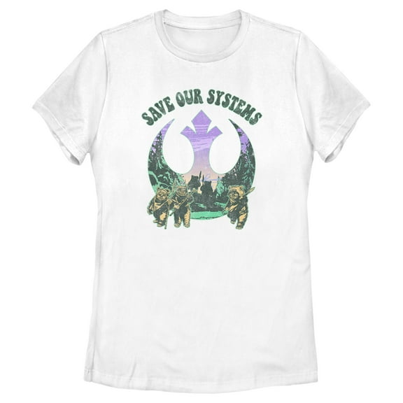 Women's Star Wars Ewoks Save Our Systems Retro  Graphic Tee White 2X Large