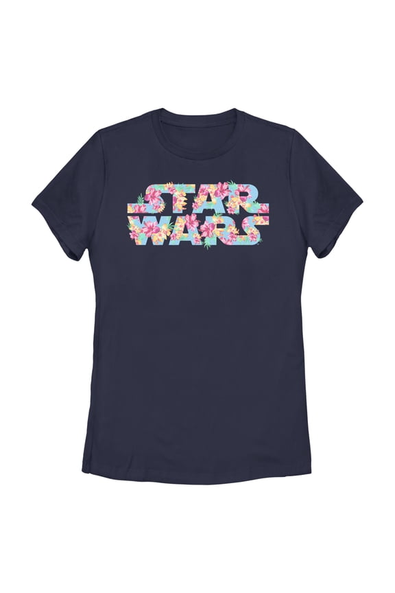 Women's Star Wars Floral Hibiscus Logo Graphic Tee Navy Blue Small