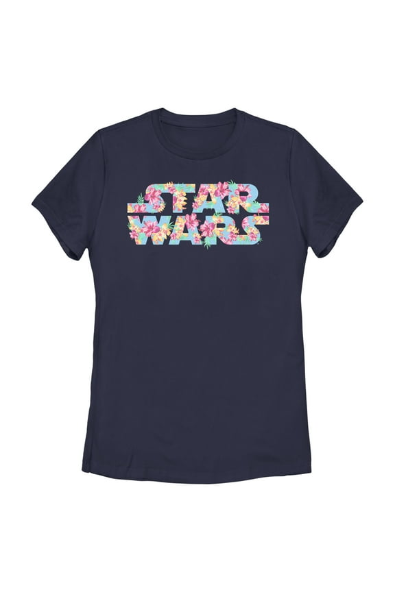 Women's Star Wars Floral Hibiscus Logo Graphic Tee Navy Blue X Large