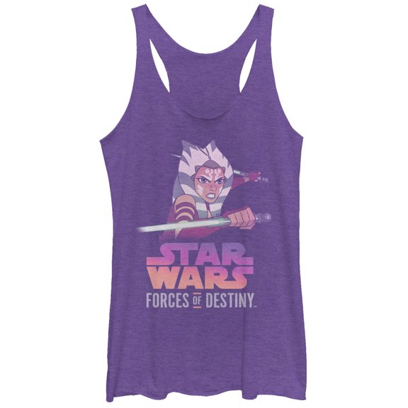 Women's Star Wars: Forces of Destiny Ahsoka Fight Racerback Tank Top Purple Heather Large