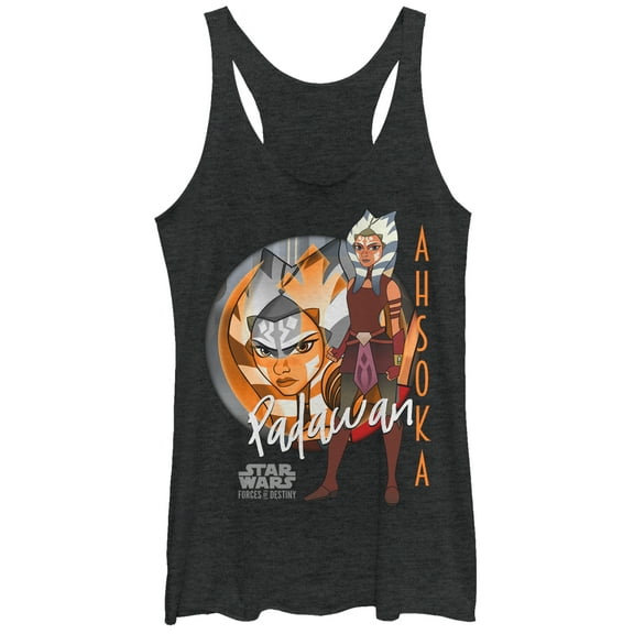 Women's Star Wars: Forces of Destiny Ahsoka Padawan  Racerback Tank Top Black Heather 2X Large
