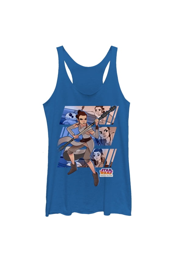 Women's Star Wars: Forces of Destiny Rey BB-8  Racerback Tank Top Royal Blue Heather Medium
