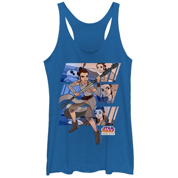 Women's Star Wars: Forces of Destiny Rey BB-8 Racerback Tank Top Royal Blue Heather X Small