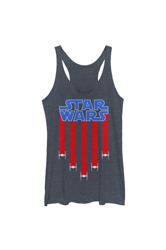 Women's Star Wars Fourth of July TIE Fighter Stripes Racerback Tank Top Navy Blue Heather X Large