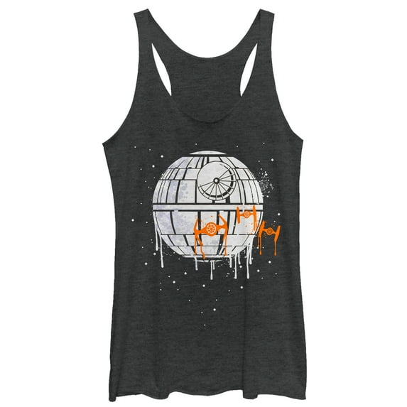 Women's Star Wars Halloween Death Star Drip Racerback Tank Top Black Heather 2X Large