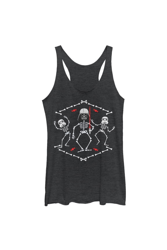 Women's Star Wars Halloween Vader Skeleton Dance Racerback Tank Top Black Heather Medium