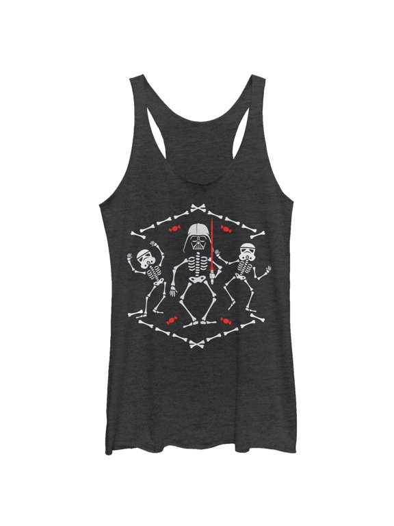Women's Star Wars Halloween Vader Skeleton Dance Racerback Tank Top Black Heather X Large