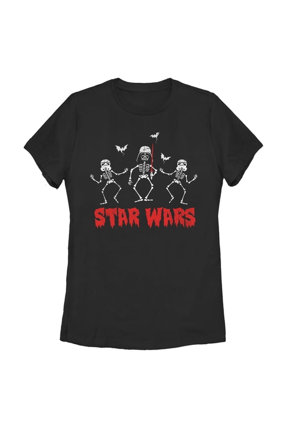 Women's Star Wars Halloween Vader Skeletons Graphic Tee Black Small
