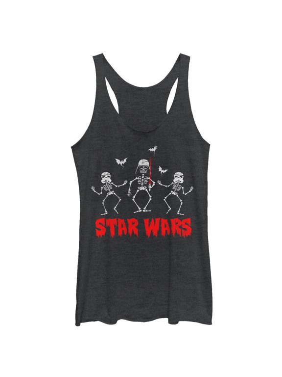 Women's Star Wars Halloween Vader Skeletons Racerback Tank Top Black Heather Large