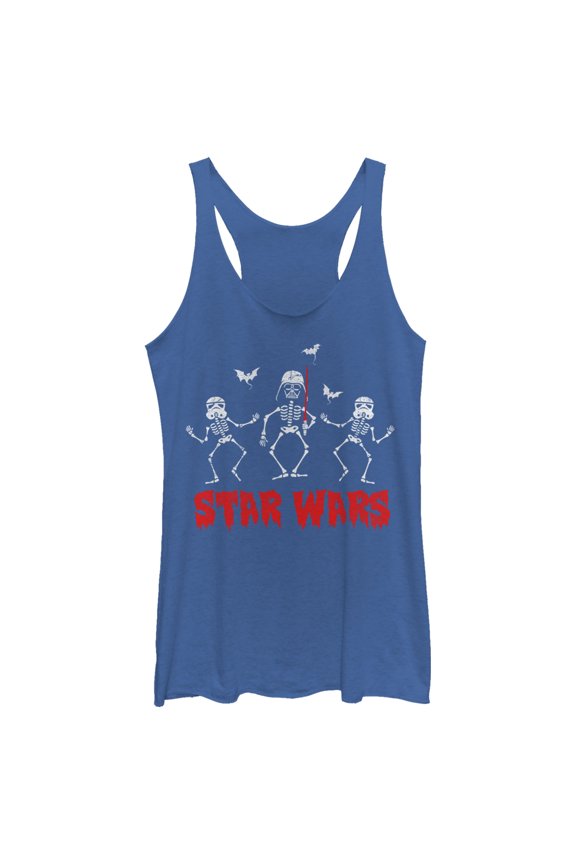 Women's Star Wars Halloween Vader Skeletons Racerback Tank Top Royal Blue Heather X Large