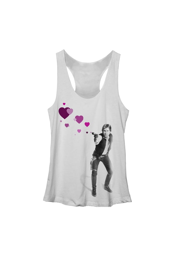 Women's Star Wars Han Shot Hearts Racerback Tank Top White Heather Medium