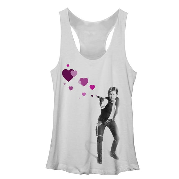 Women's Star Wars Han Shot Hearts Racerback Tank Top White Heather Small