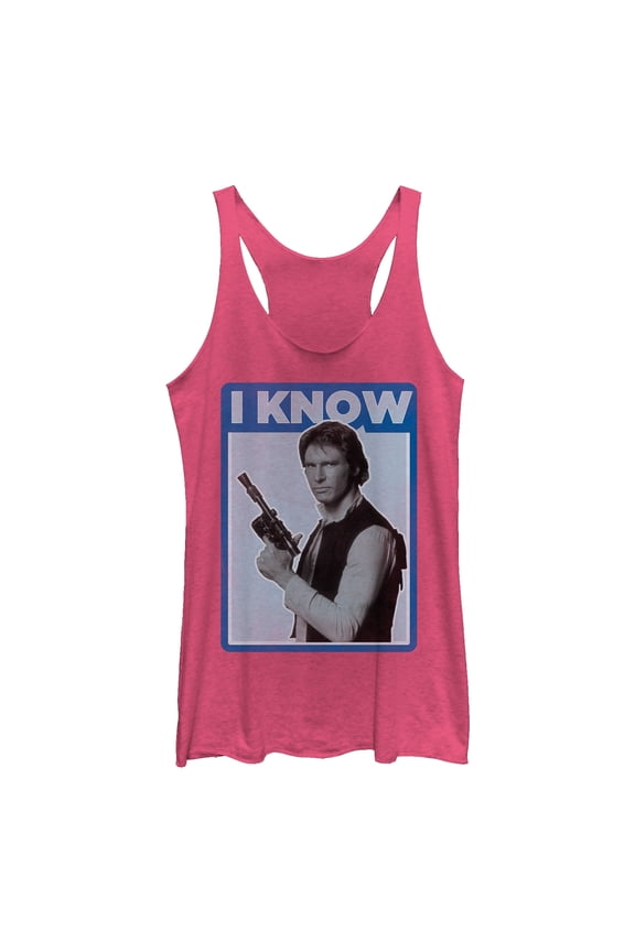 Women's Star Wars Han Solo Quote I Know Racerback Tank Top Pink Heather Medium