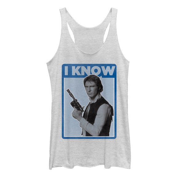 Women's Star Wars Han Solo Quote I Know Racerback Tank Top White Heather Medium