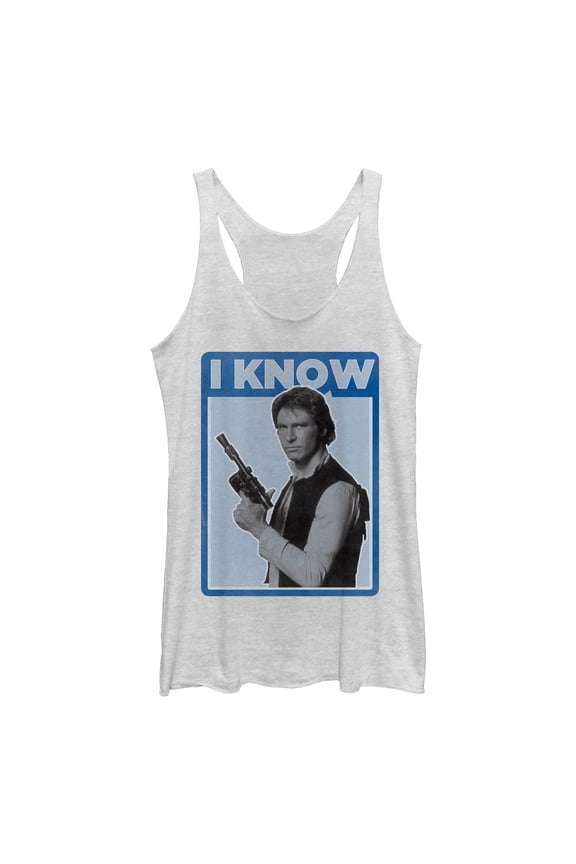 Women's Star Wars Han Solo Quote I Know Racerback Tank Top White Heather X Large