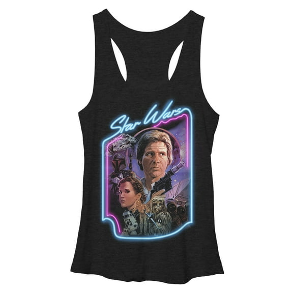 Women's Star Wars Han Solo and Princess Leia Racerback Tank Top Black Heather Medium