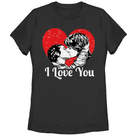 Women's Star Wars Han and Leia I Love You Heart  Graphic Tee Black X Large