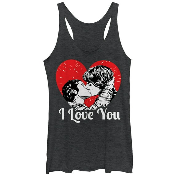 Women's Star Wars Han and Leia I Love You Heart Racerback Tank Top Black Heather Small