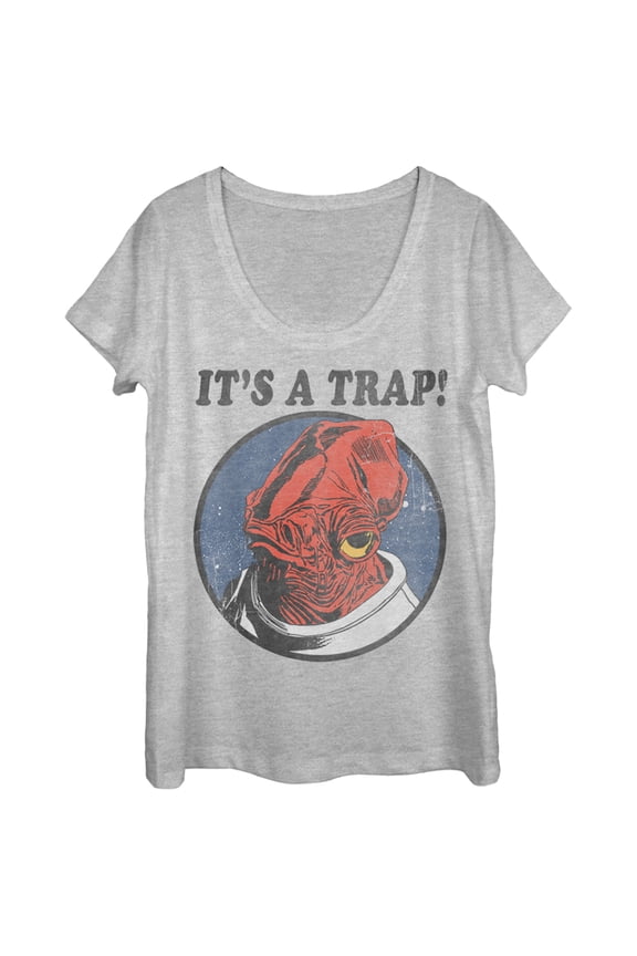 Women's Star Wars It's a Trap Admiral Ackbar Scoop Neck Athletic Heather Large