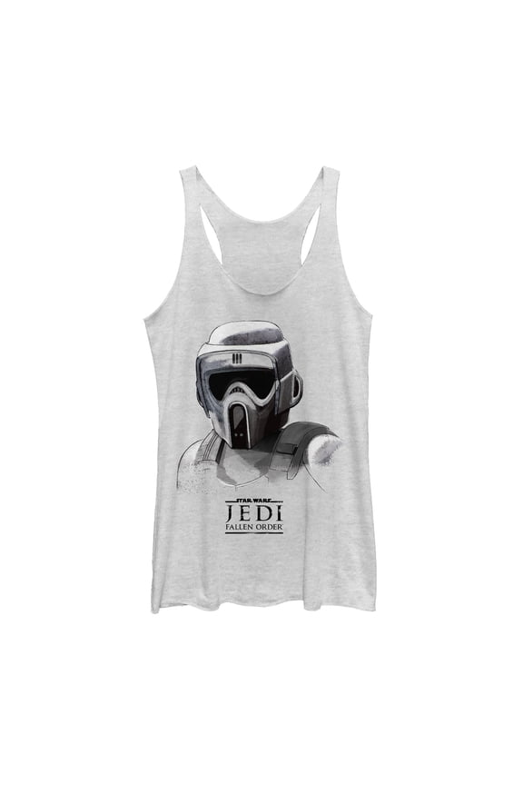 Women's Star Wars Jedi: Fallen Order Grayscale Scout Trooper  Racerback Tank Top White Heather 2X Large