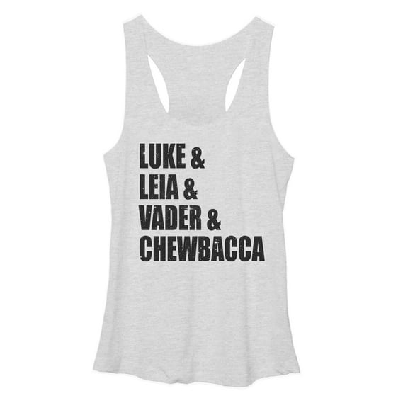 Women's Star Wars Luke Leia Vader Chewbacca  Racerback Tank Top White Heather Medium