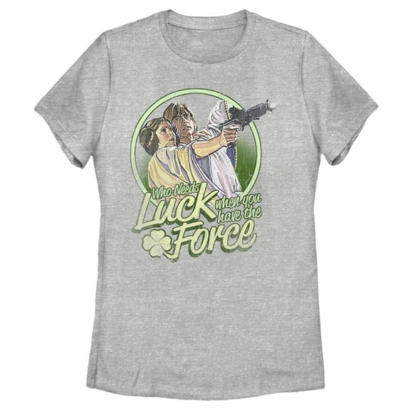 Women's Star Wars Luke St. Patrick's Day Who Needs Luck When You Have The Force  Graphic Tee Athletic Heather Large