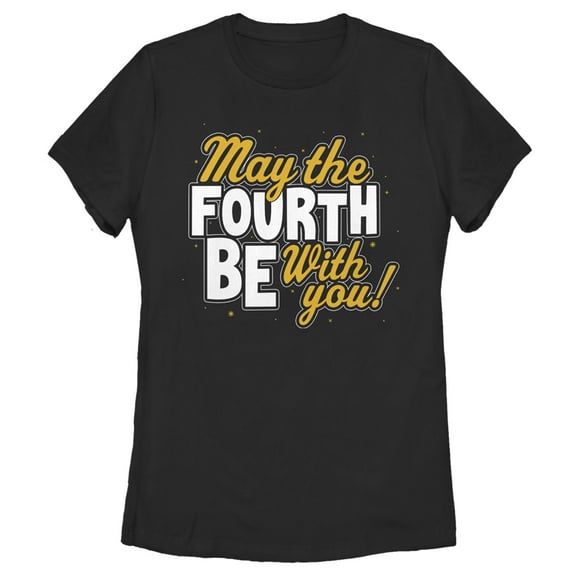 Women's Star Wars May the Fourth Be With You Gold and White Graphic Tee Black 2X Large