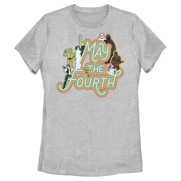 Women's Star Wars May the Fourth Classic Characters Graphic Tee Athletic Heather Large