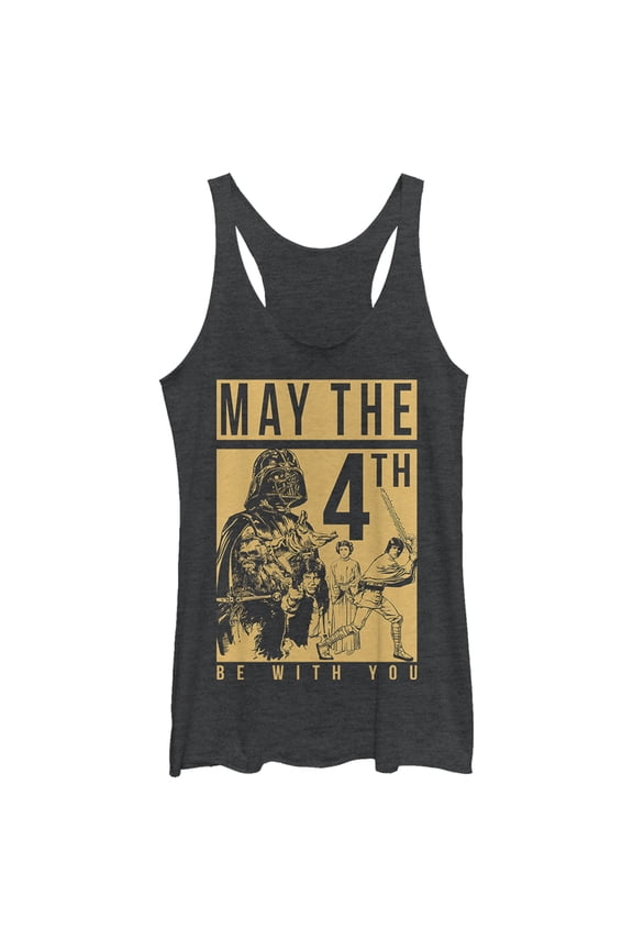 Women's Star Wars May the Fourth Two Tone Box Racerback Tank Top Black Heather 2X Large
