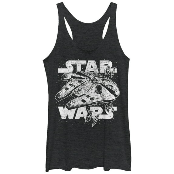 Women's Star Wars Millennium Falcon Initiate Hyperdrive Racerback Tank Top Black Heather Medium